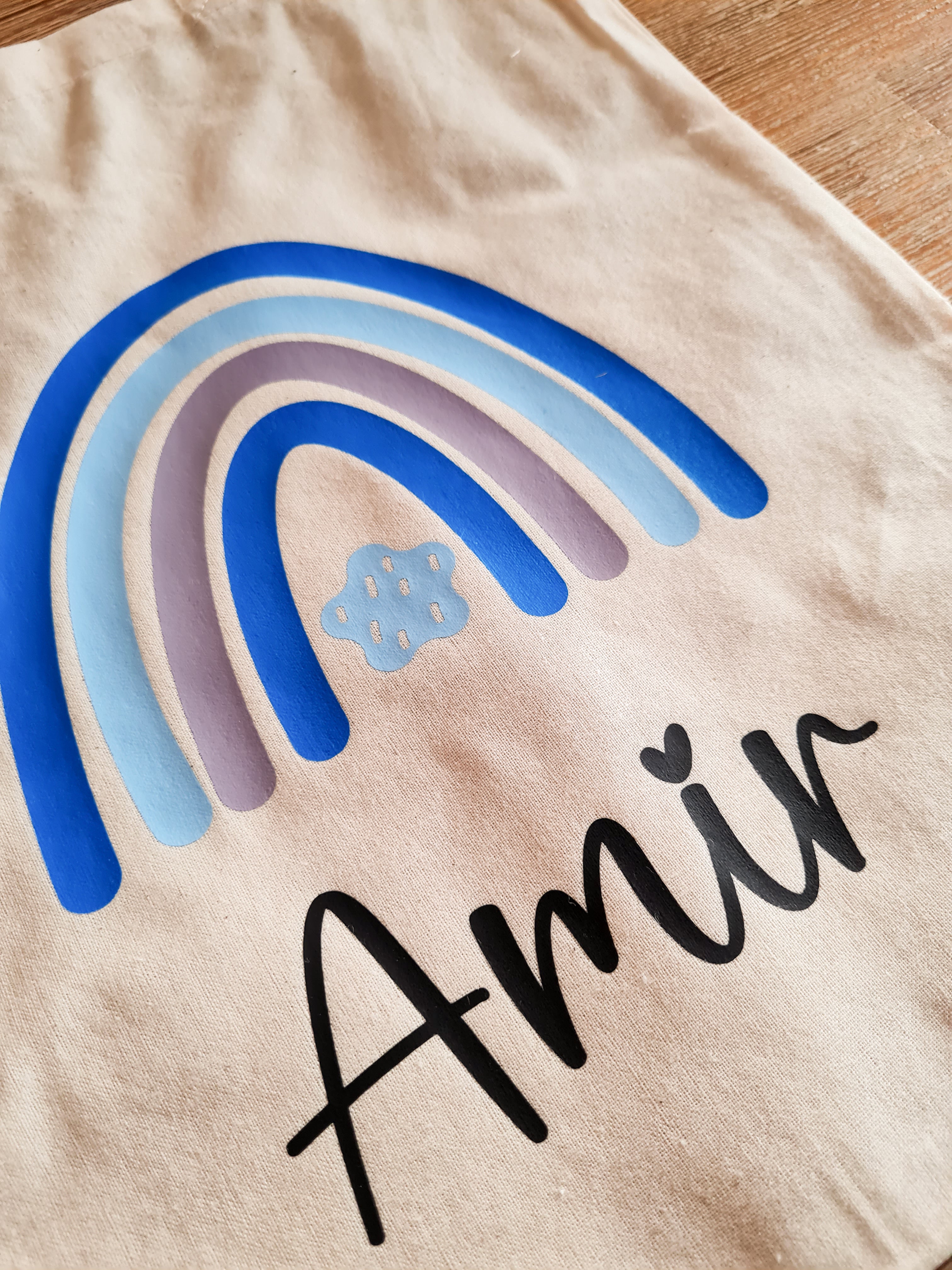 Turnbeutel Regenbogen blau- personalisiert