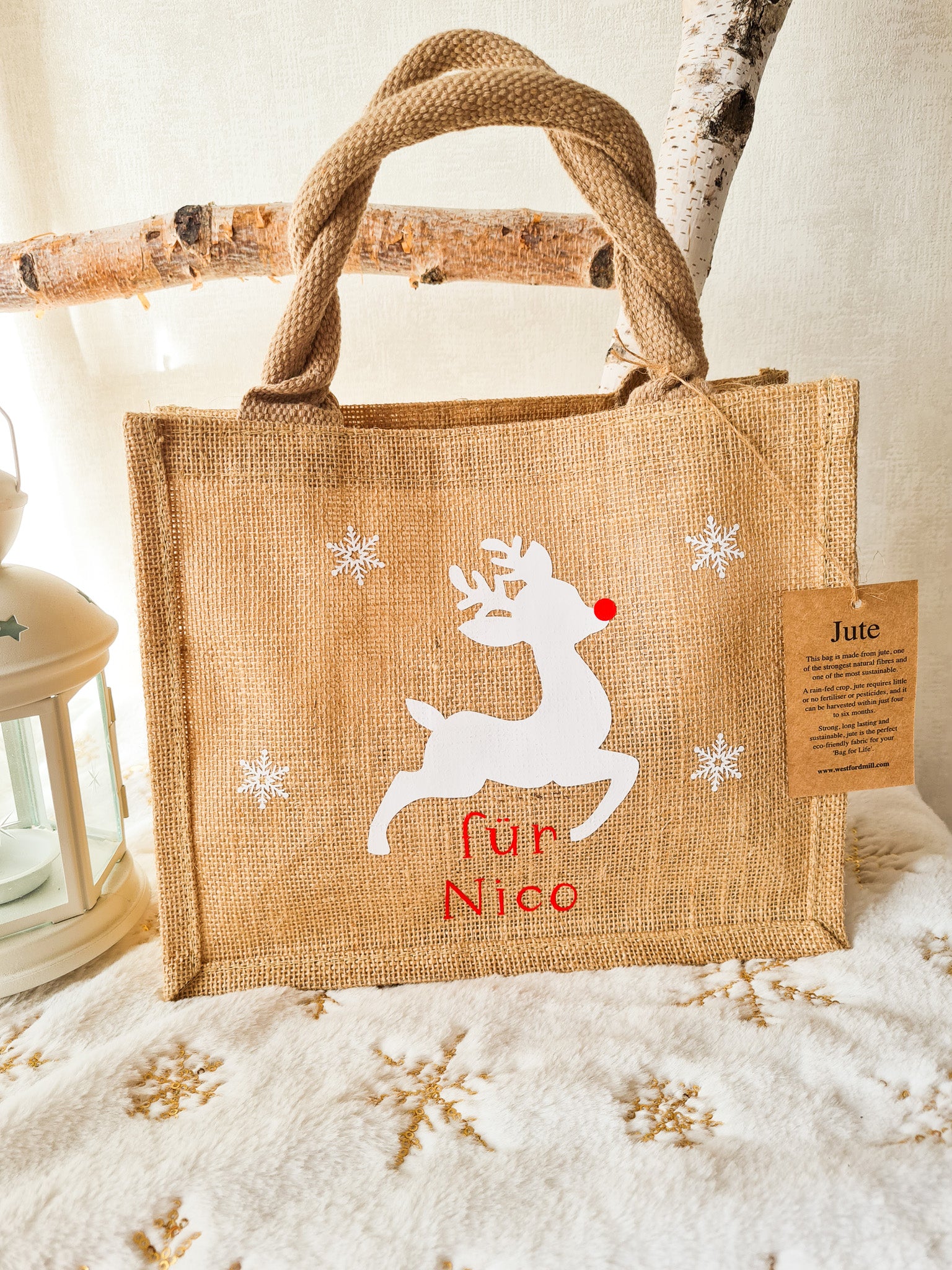 Jutetasche Rentier-personalisiert