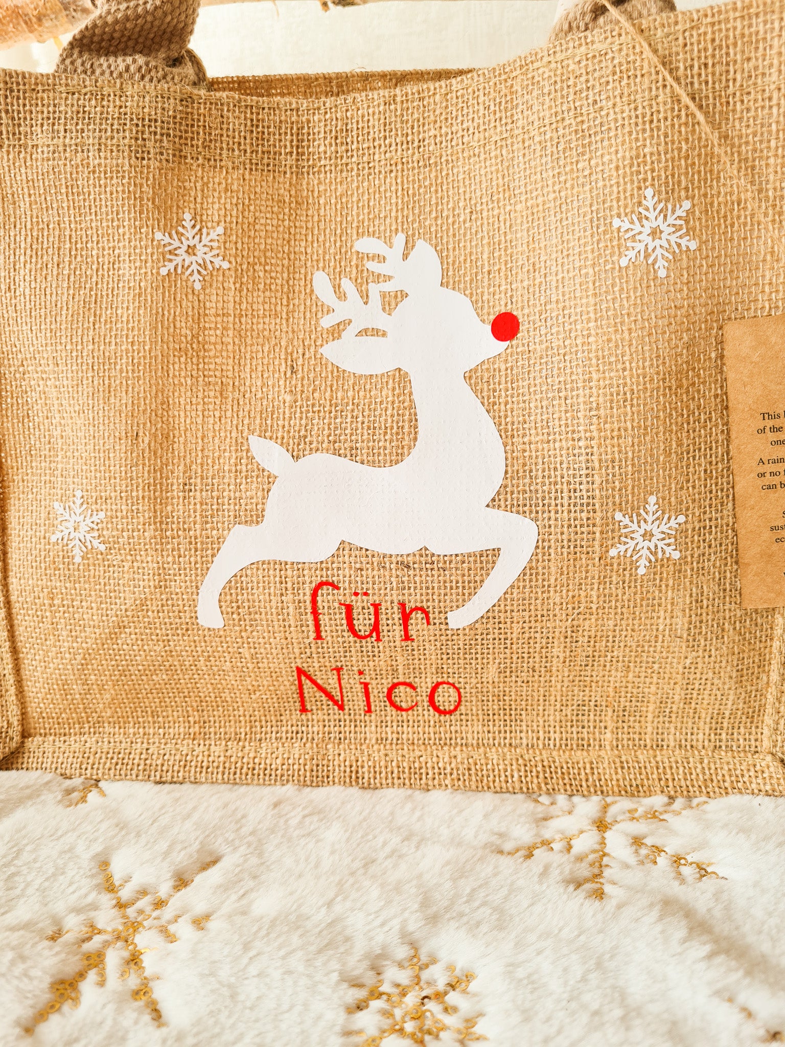 Jutetasche Rentier-personalisiert