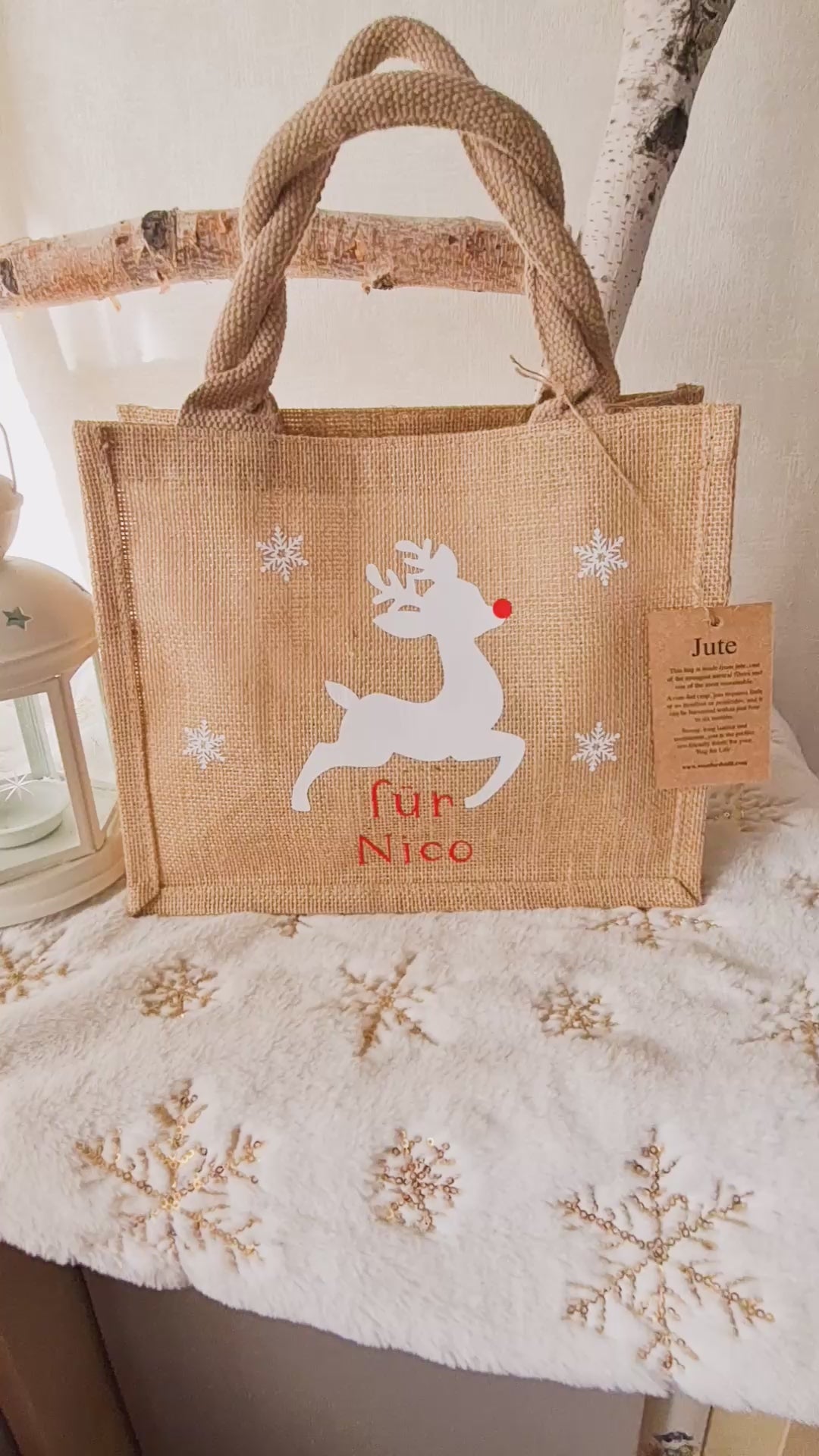 Jutetasche Rentier-personalisiert